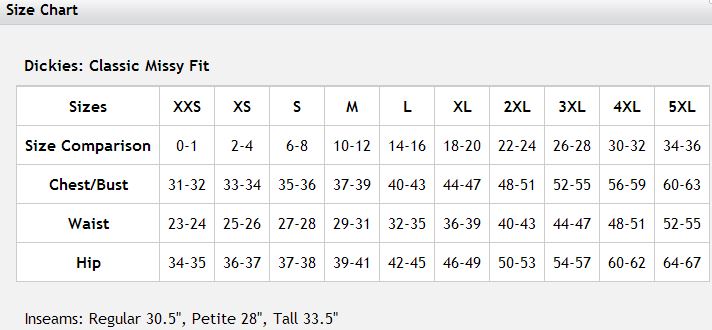 Dickies Mens Pants Size Chart