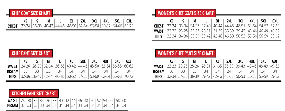 Chef Coat Size Chart