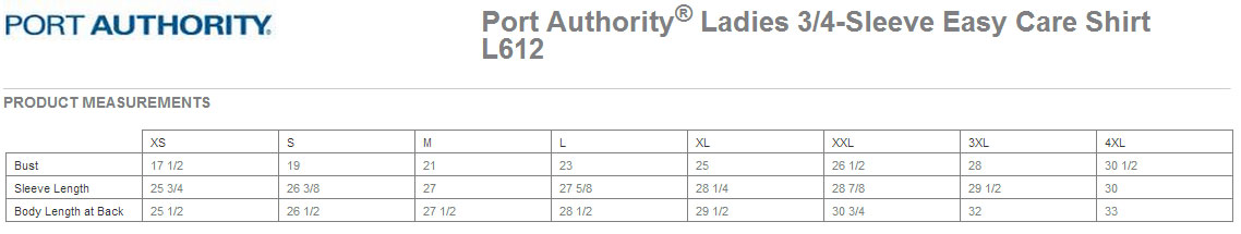 Port Authority Polo Shirts Size Chart